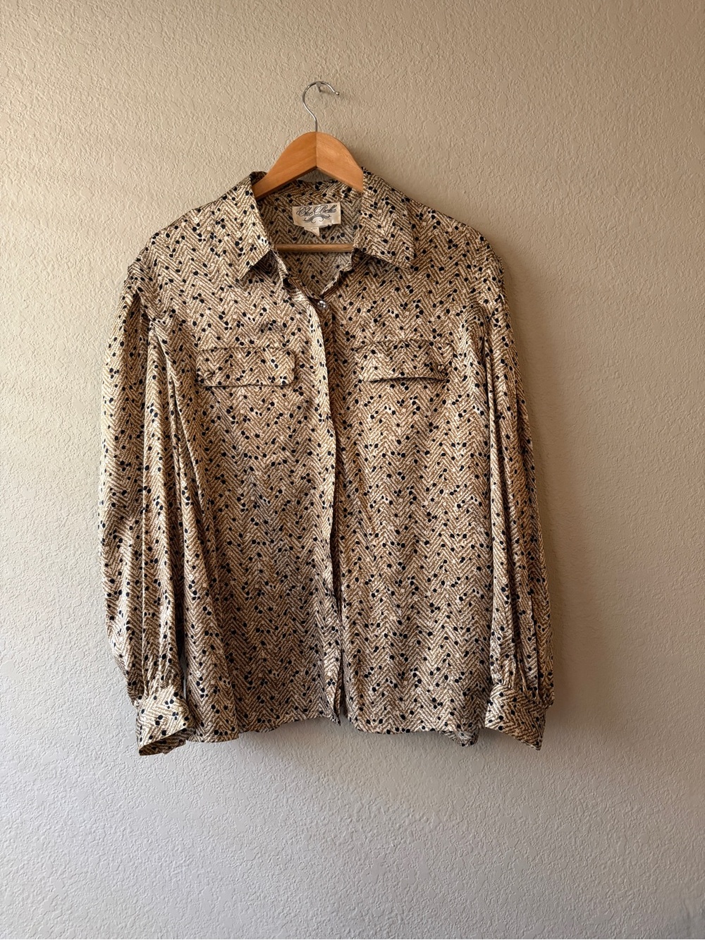 Vintage 1980 Patterned Silk Button Down Blouse